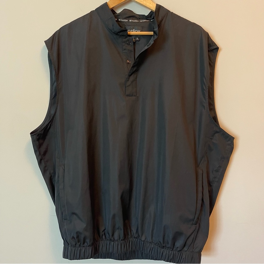FootJoy Golf 1/4 Snap Black Pullover Windbreaker Sleeveless Vest Size Large